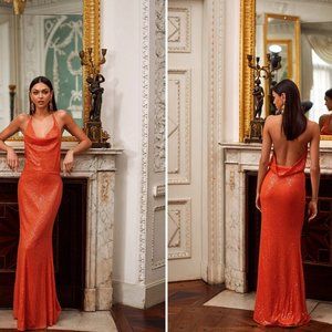 Alamour the Label Stella Orange Vibrant Sequin Dress (NWT//Size Medium)